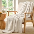 thumbnail image 1 of SoComfy by Bedelite Beige Blanket for Couch & Bed, 300GSM Soft & Warm Fleece Blanket, Decorative and Giftable Striped Blankets for Women, Men, 1 of 8