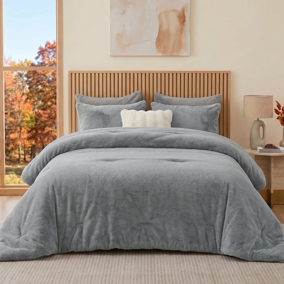 SoComfy by Bedelite Faux Fur Comforter Set, Set-2 Piece, Twin, Light Grey