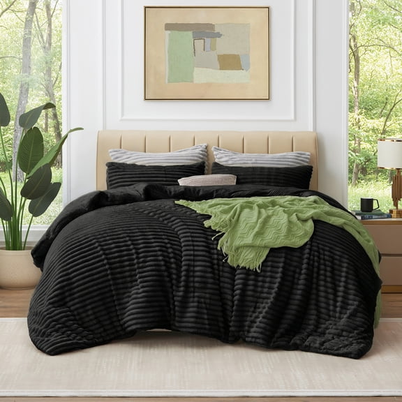 SoComfy by Bedelite Twin Faux Fur Comforter Set, Fluffy Fleece, 2-Piece, Black