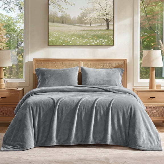 SoComfy by Bedelite Queen Flannel Fleece Sheet Set, Soft Warm, 16-Inch Deep Pocket, 4-Piece, Gray