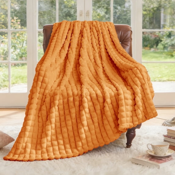 SoComfy by Bedelite Throw 3D Checkered Fleece Blanket, Soft Plush Lightweight, Orange, 50 x 60 in