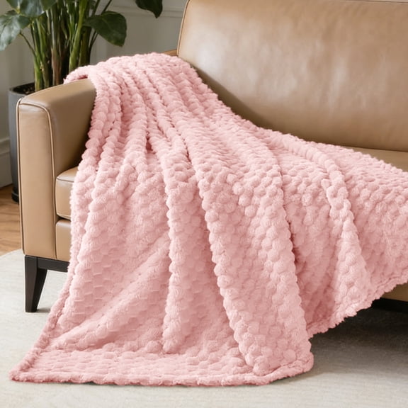 SoComfy by Bedelite Throw Pink Fleece Blanket, 3D Jacquard Soft Plush Bed Blanket, Lightweight All-Season, 50 x 60 in