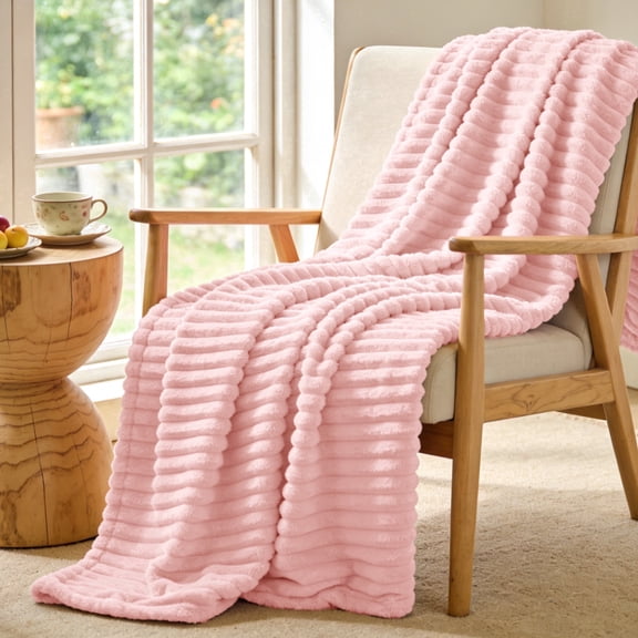 SoComfy by Bedelite Throw Ribbed Fleece Blanket, 3D Plush, 300 GSM, 50 x 60 in, Pink