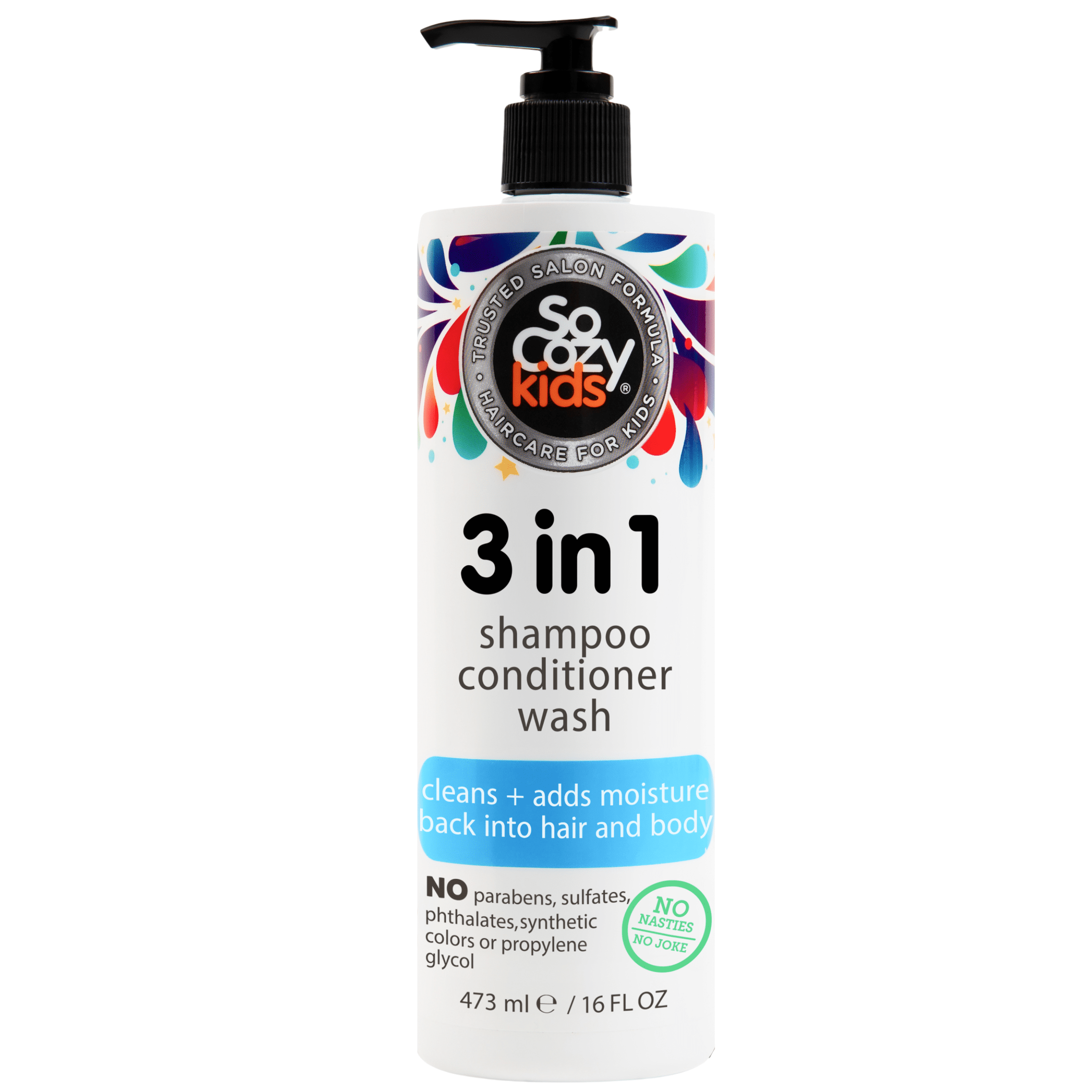SoCozy Kids 3 in 1 Shampoo + Conditioner + Body Wash, Hair and