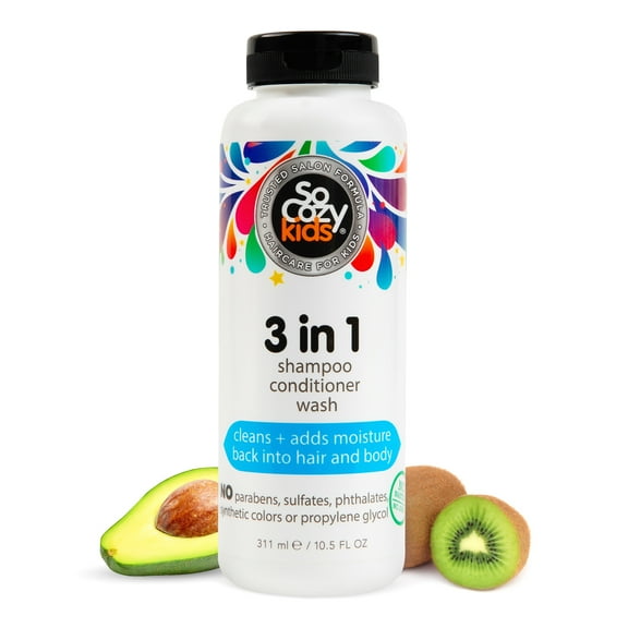 SoCozy Kid's 3-in-1 Shampoo Conditioner Body Wash with Kiwi Extract, for All Hair Types, 10.5 oz