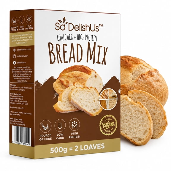 SoDelishUs Low Carb Bread Mix 500g, High Protein, Makes 2 Loaves