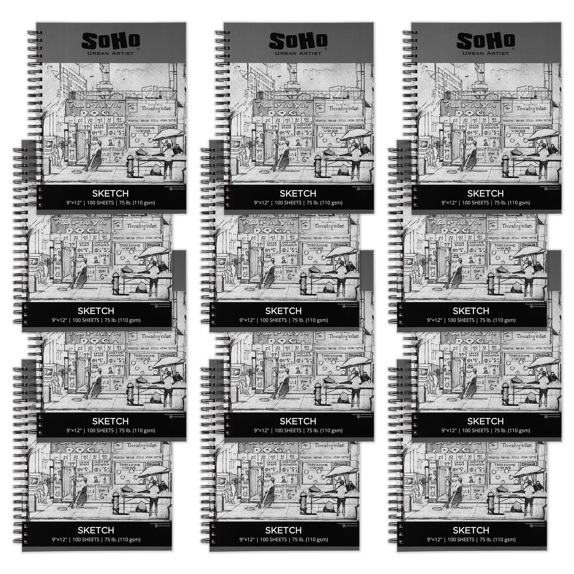 SoHo 110 GSM Sketch Paper Pad Spiral 9x12" 100-Sheets - 12 Pack