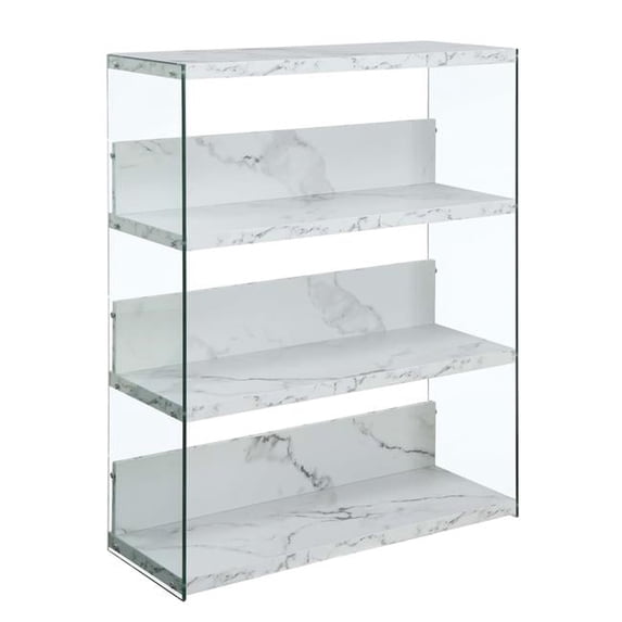 SoHo 4 Tier Wide Bookcase, White Faux Marble