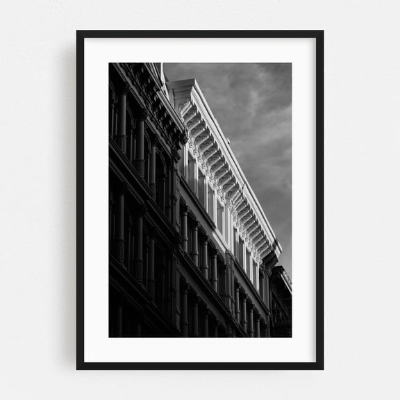 SoHo Architectural 02 B&W - Manhattan New York Photography Architecture Black and White City Minimalist Art Deco Street Photography Black Framed Wall Art Print 5 x 7 inches