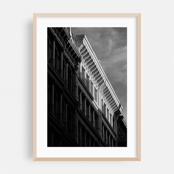 SoHo Architectural 02 B&W - Manhattan New York Photography Oak Framed Wall Art Print 24 x 36 inches
