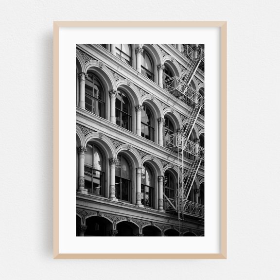 SoHo Architectural 04 - Manhattan New York Photography Black and White Architecture City Cityscape Street Photography Vintage Oak Framed Wall Art Print 5 x 7 inches