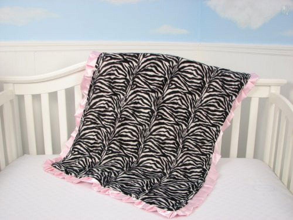 SoHo Baby Blanket, Zebra Satin Ruffle, Soft Pink