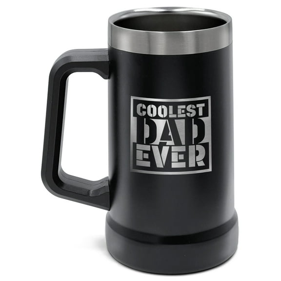 SoHo Beer Mug Gift for Dad, Insulated 24oz Hot/Cold Stainless Steel Coffee, Beer Tumbler Cup with Handle for Christmas / Birthday Gifts “Coolest Dad Ever” (Gift Boxed)