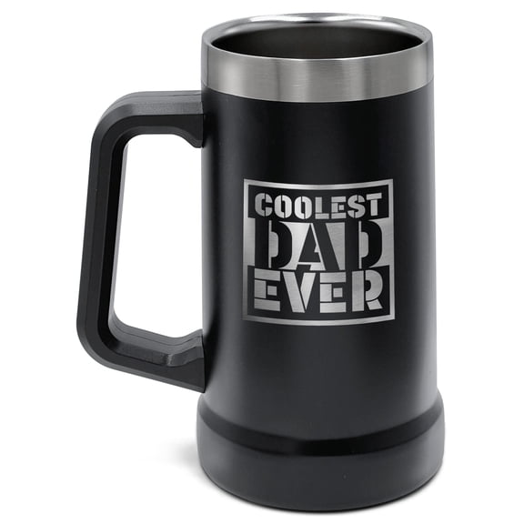 SoHo Beer Mug Gift for Dad, Insulated 24oz Hot/Cold Stainless Steel Coffee, Beer Tumbler Cup with Handle for Christmas / Birthday Gifts Coolest Dad Ever (Gift Boxed)