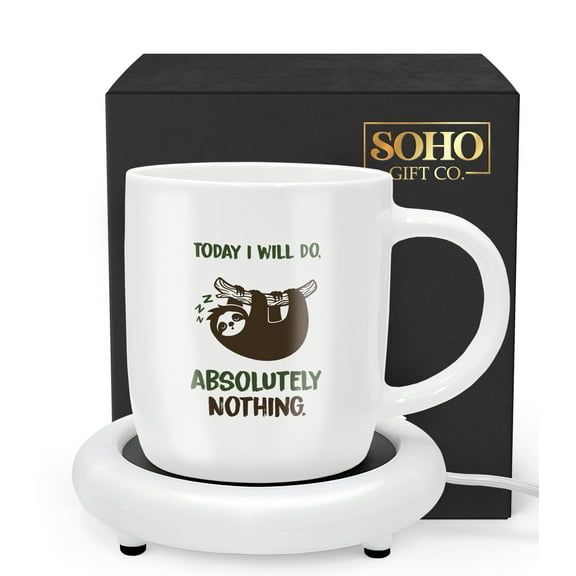 SoHo Funny Coffee Mug with Warmer, Electric Heated Cup for Coffee Lover Gifts for Men/Women/Birthday/Christmas, 12oz "Today I Will Do Absolutely Nothing" (Gift Boxed)
