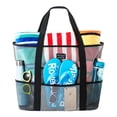 thumbnail image 1 of SoHo, Mesh Beach Bag - Toy Tote Bag - Large Lightweight Market, Grocery & Picnic Tote with Oversized Pockets (Black/White), 1 of 9
