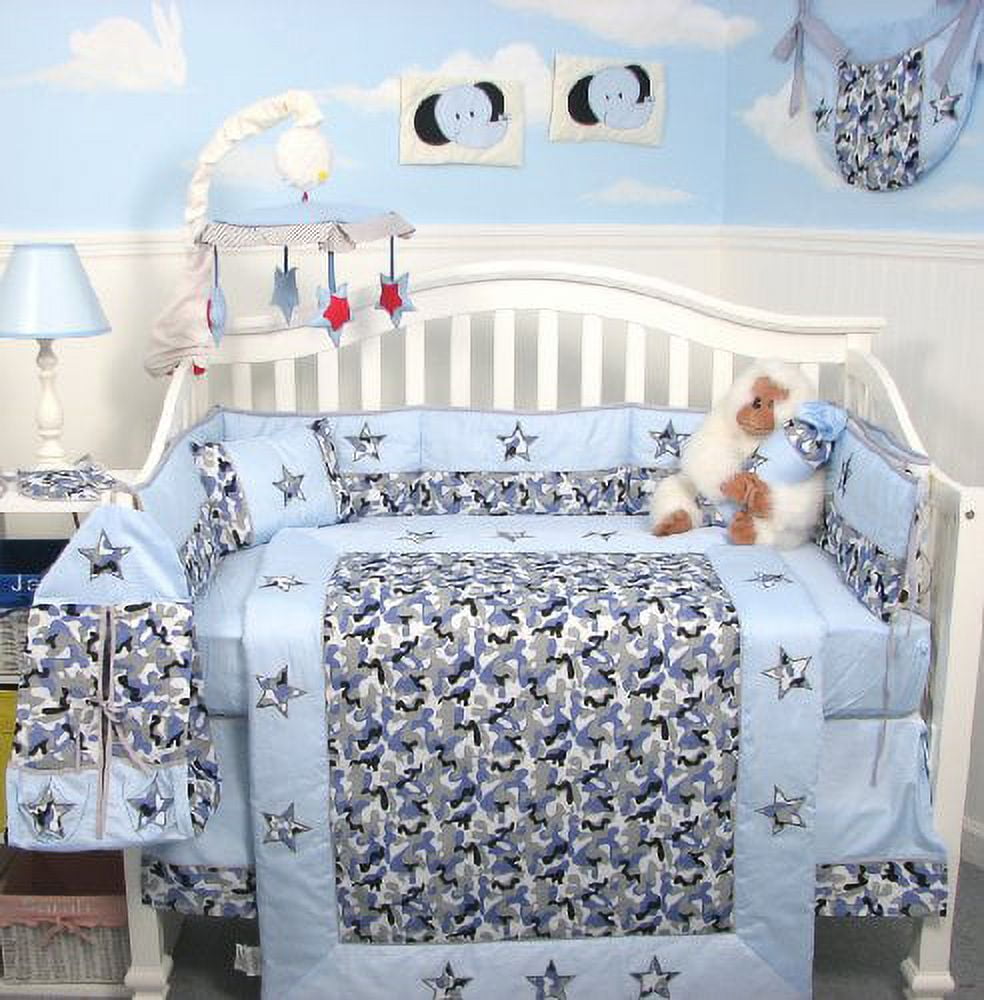 SoHo Modern Blue Camouflage Baby Crib Nursery Bedding Set
