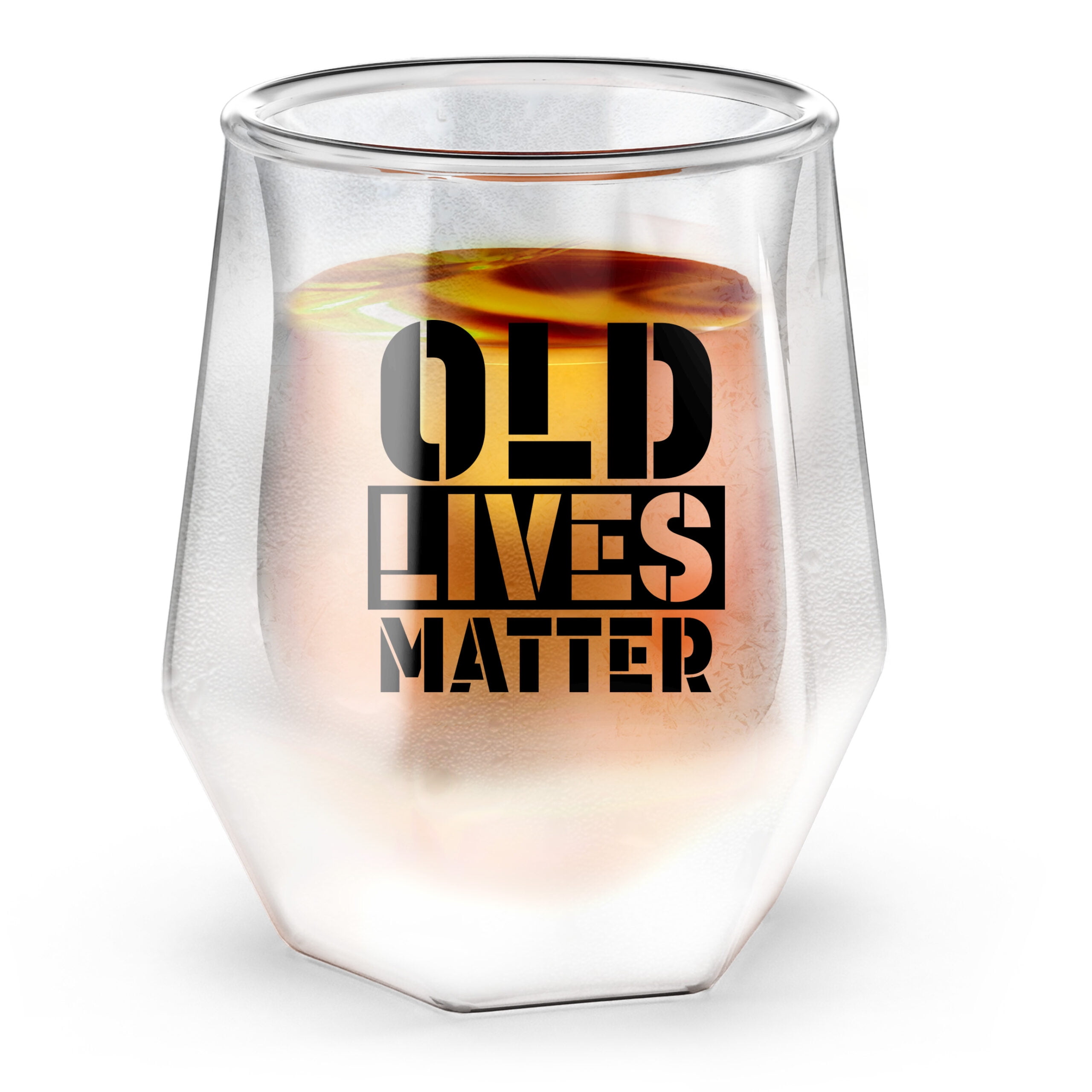 SoHo Old Lives Matter Whiskey Glass Gift for Men, 7oz Insulated Double Walled Freezer Drinking Glass (Keeps Drink Iced Cold) Funny Gift for Dad/Grandpa, Christmas/Birthday/Retirement (Gift Boxed)