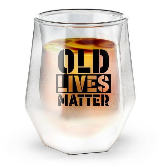 SoHo Old Lives Matter Whiskey Glass Gift for Men, 7oz Insulated Double Walled Freezer Drinking Glass (Keeps Drink Iced Cold) Funny Gift for Dad/Grandpa, Christmas/Birthday/Retirement (Gift Boxed)