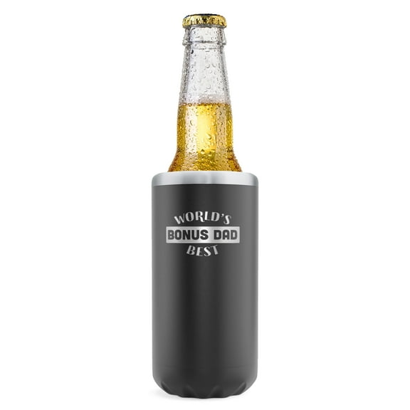 SoHo Slim Can Cooler Gift for Step Dad, Insulated for Skinny Beer or Hard Seltzer Can for Birthday / Christmas 2022 "Worlds Best Bonus Dad" (Gift Boxed)
