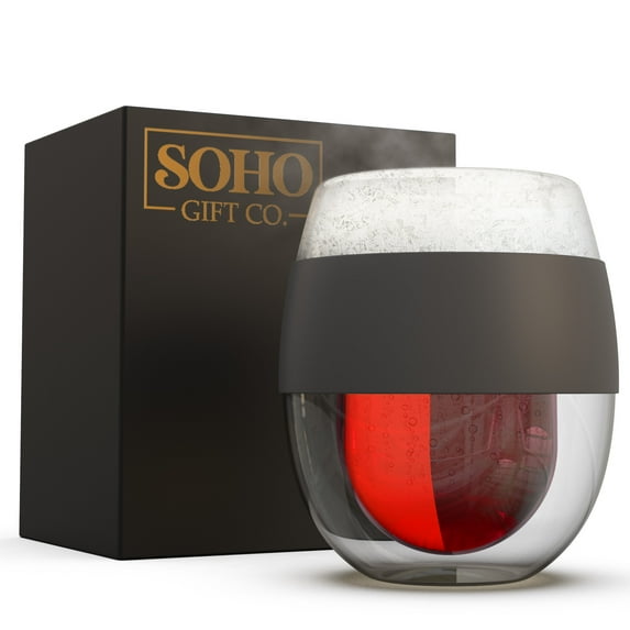 SoHo Stemless Wine Glass, Double Walled Insulated Chiller Freezer Cups for Cold Drinks (8.5oz) Wine Lover Gift for Her/Women (Gift Boxed)