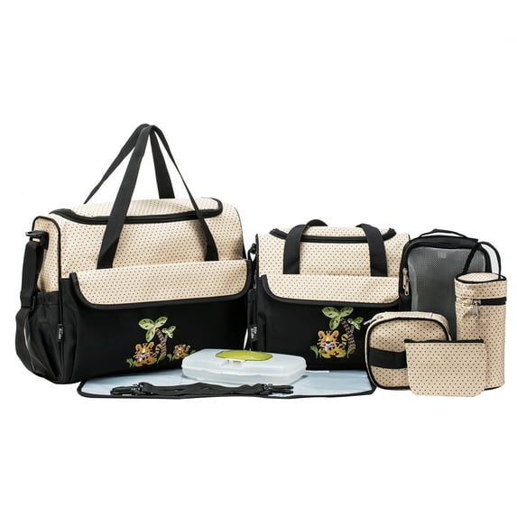 SoHo Tote Diaper Bag, Animals, Black Tigers, 10 Piece Set