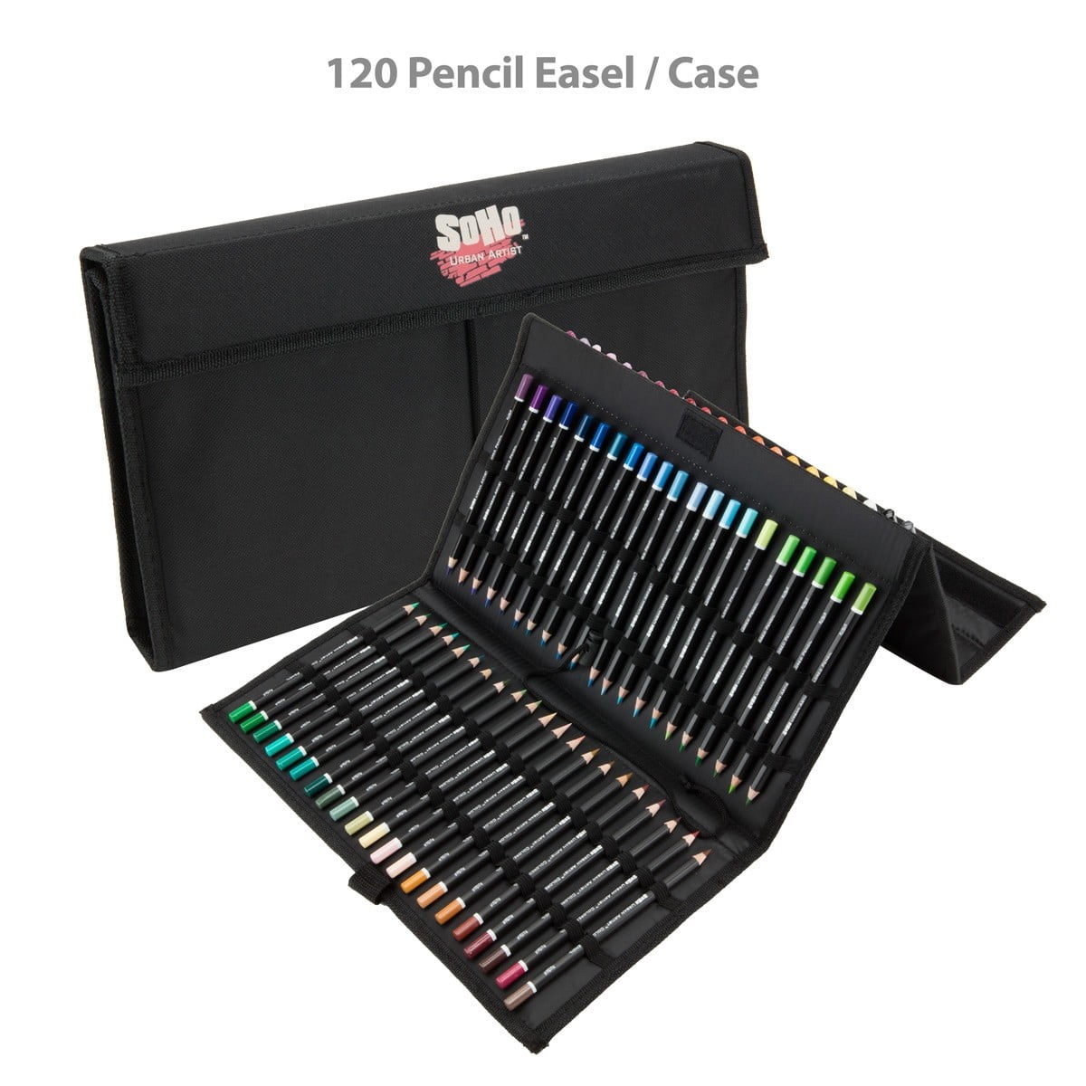 Global : Leather Black Folding Color Pencil Case Holds 120