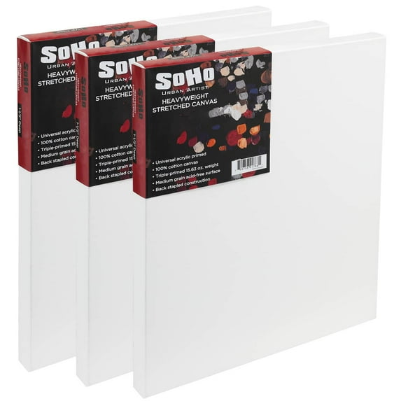 SoHo Urban Artist, 20x30"" Heavyweight Stretched Cotton Canvas for Painting - 1.5" Deep- 3 Pack, Triple Primed, 100% Cotton Canvas, Archival, Universal Primed for Oil, Acrylic, Alkyd, Mixed Media