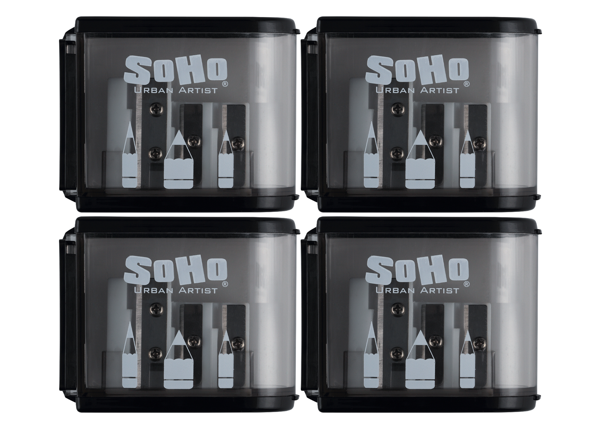 Officemate Twin Pencil & Crayon Sharpener 8-Pack - All Metal Handheld Sharpeners