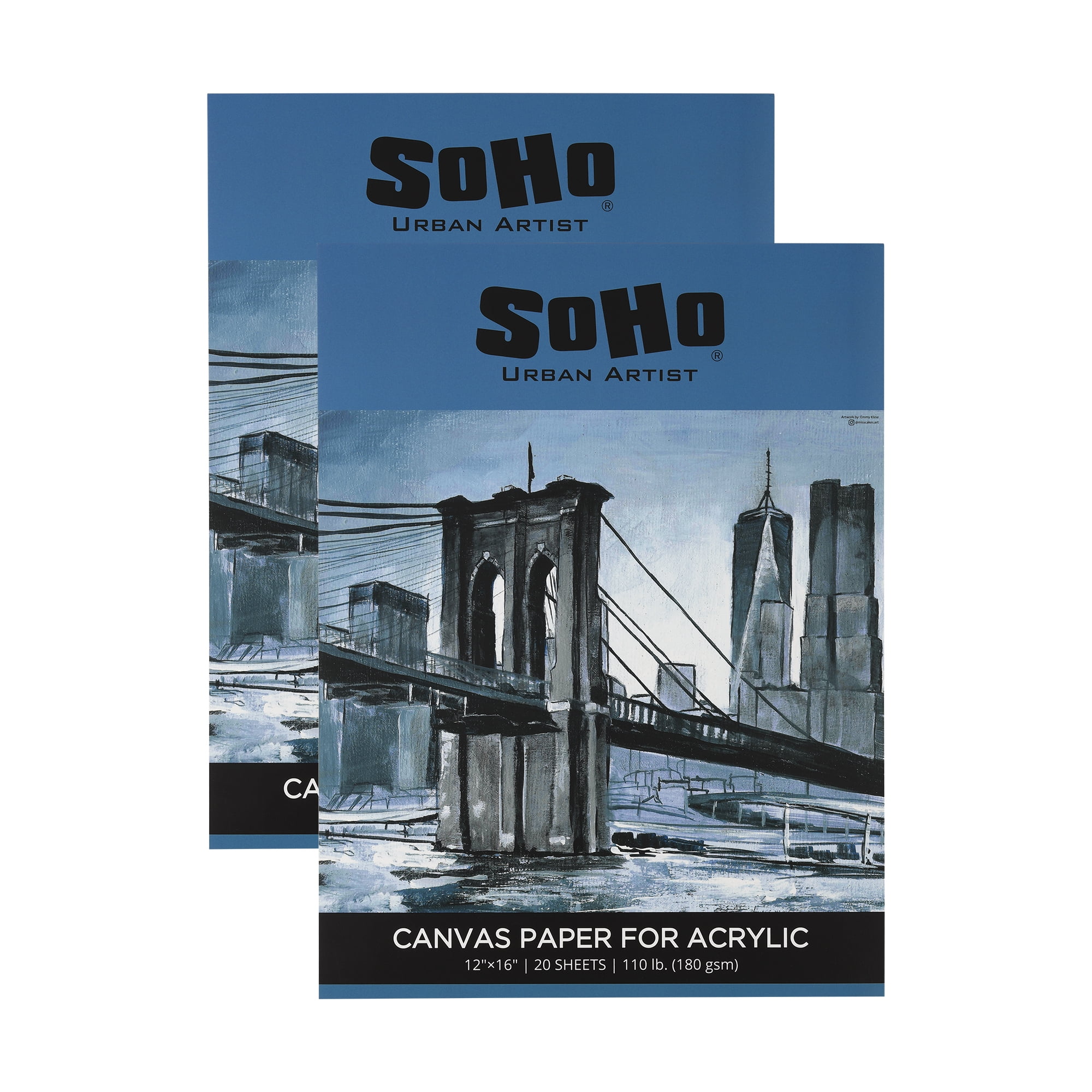 SoHo Urban Artist Acrylic Canvas Pads - Textured Canvas Paper Pad for Painting, Drawing, Pastels, Travel, & More! - [2-Pack - 12x16"]