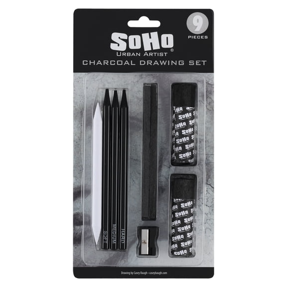 SoHo Urban Artist Charcoal Drawing Set - Drawing Charcoal for Artists, Students, Blending, Live Figure Drawing, & More! - [Black - Drawing Set]