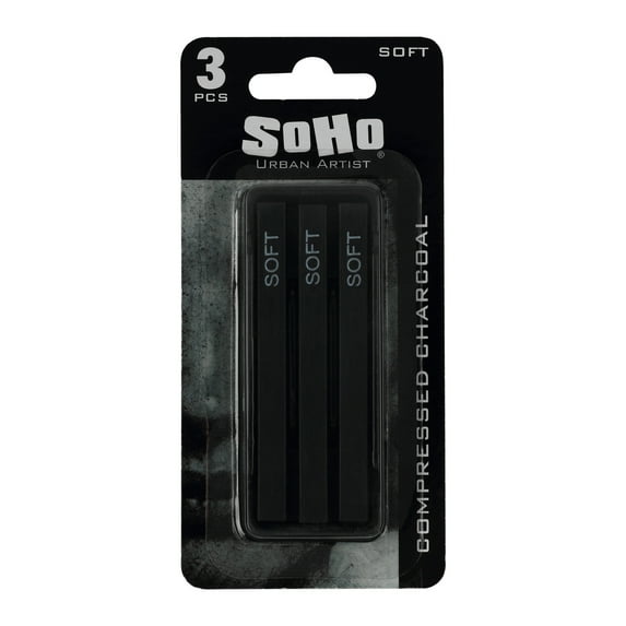 SoHo Urban Artist Compressed Charcoal Sticks, Pack of 3 - Soft, Black, Ideal for Charcoal Drawing and Charcoal Art, Perfect for Artists, Students and Professionals, Creates Varied Tones and Blends Eas