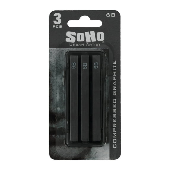 SoHo Urban Artist Compressed Graphite Sticks 6B, Pack of 3 - Premium Graphite Sticks for Drawing - Versatile & Smooth Gliding Artist Graphite - Ideal for Professionals, Students, and Artists