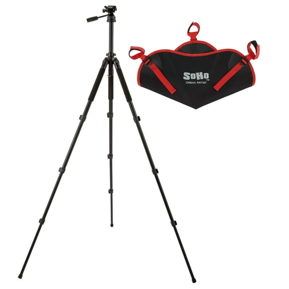 SoHo Urban Artist Deluxe Durable Aluminum Camera Tripod w/ Tripod Weight Bag, 3-Way Tilting Head, Telescoping Legs, Quick Release Plate, Adjusts 24.5-58in, Bubble Level, Compass, & Nylon Carrying Case