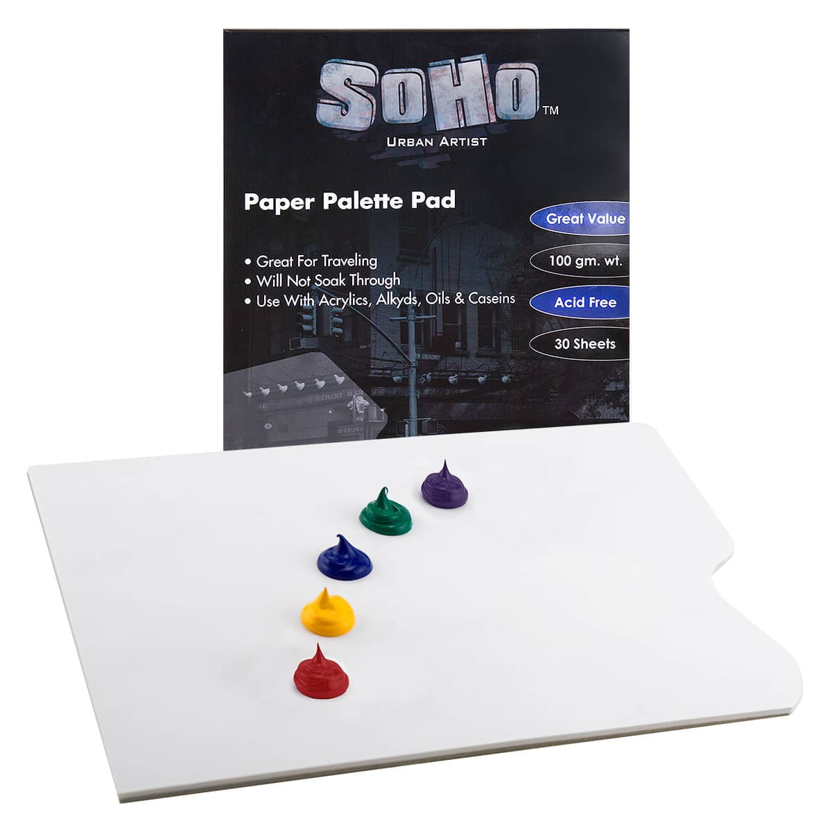 SoHo Urban Artist Disposable White Paper Palette Pads - Thick Paper Palettes for Acrylics, Oils, Watercolors, & More! - No Thumb Hole - 12 x 16