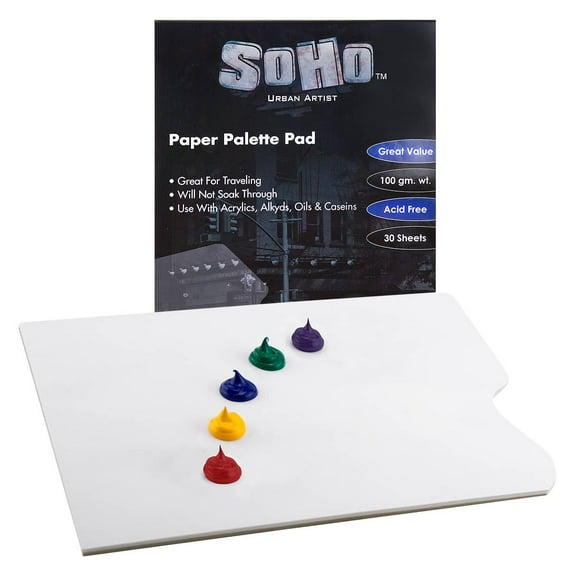 SoHo Urban Artist Disposable White Paper Palette Pads - Thick Paper Palettes for Acrylics, Oils, Watercolors, & More! - No Thumb Hole - 12 x 16