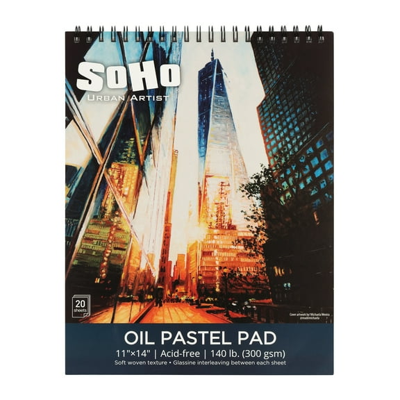 SoHo Urban Artist Fine Textured Professional Pastel Paper Pad - 140 lb. - 11x14" Acid-Free Fine Textured Canvas Paper with Glassine Sheets, 20 Perforated Sheets, Durable Oil Pastel Paper for Artists