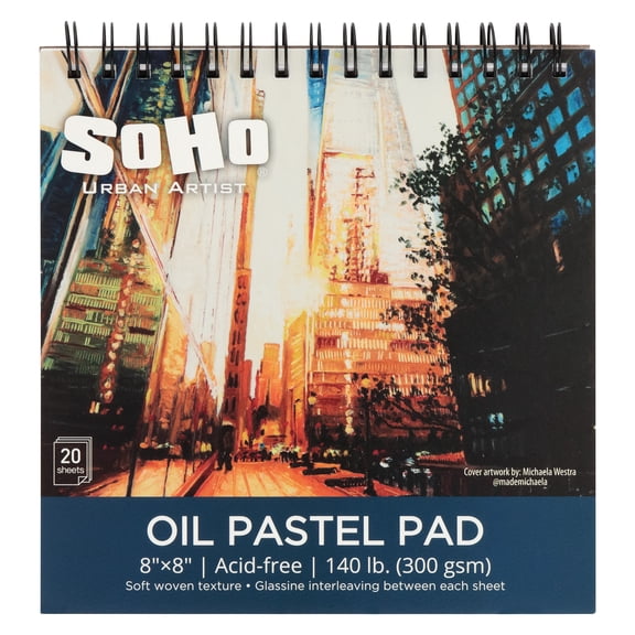 SoHo Urban Artist Fine Textured Professional Pastel Paper Pad - 140 lb. - 8x8" Acid-Free Fine Textured Canvas Paper with Glassine Sheets, 20 Perforated Sheets, Durable Oil Pastel Paper for Artists