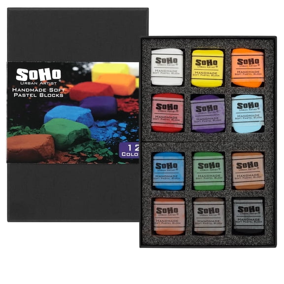 SoHo Urban Artist Handmade Soft Pastel Blocks - Assorted Set of 12 Professional Pastels - Velvety Colors for Toning Paper, Large-Scale Drawings, & Layering - Lightfast and Highly Pigmented