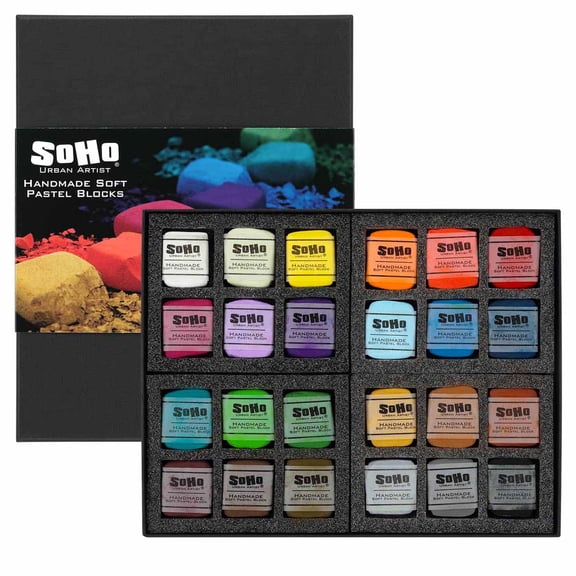 SoHo Urban Artist Handmade Soft Pastel Blocks - Assorted Set of 24 Professional Pastels - Velvety Colors for Toning Paper, Large-Scale Drawings, & Layering - Lightfast and Highly Pigmented