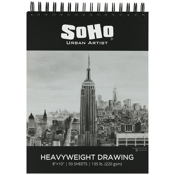 SoHo Urban Artist Hardcover Drawing Pad 8x10" - 135 lb. (220gsm), 50 Sheets, Drawing Paper Pads for Artists, Travel, Illustrations, & More