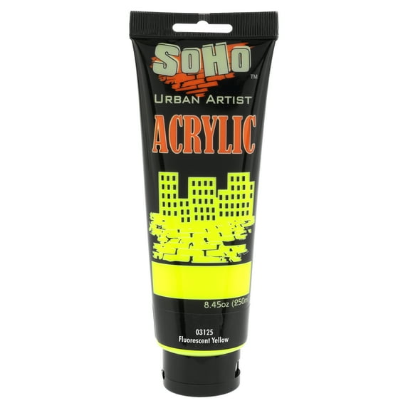 SoHo Urban Artist Heavy Body Acrylic Paint - 250 ml Tube - Fluorescent Yellow - Thick, Rich Color, Excellent Coverage, Professional Quality - Artists Acrylic Paint
