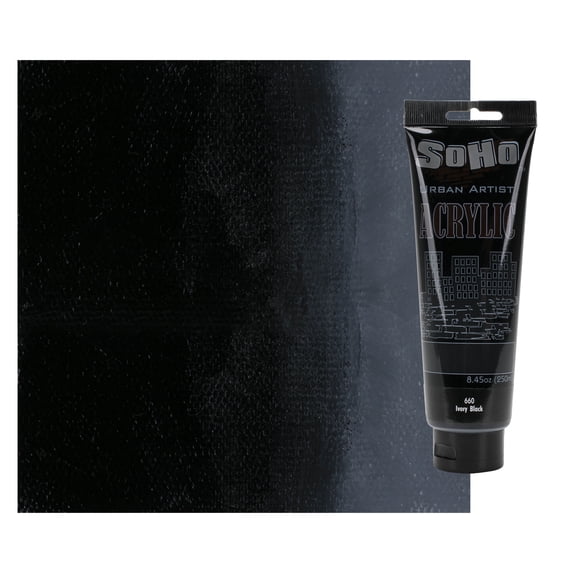 SoHo Urban Artist Heavy Body Acrylic Paint - 250 ml Tube - Ivory Black - Thick, Rich Color, Excellent Coverage, Professional Quality - Artists Acrylic Paint