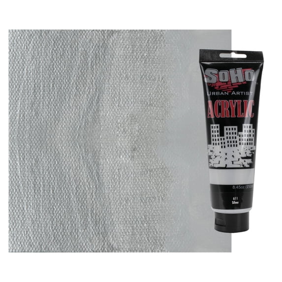 SoHo Urban Artist Heavy Body Acrylic Paint - 250 ml Tube - Silver - Thick, Rich Color, Excellent Coverage, Professional Quality - Artists Acrylic Paint
