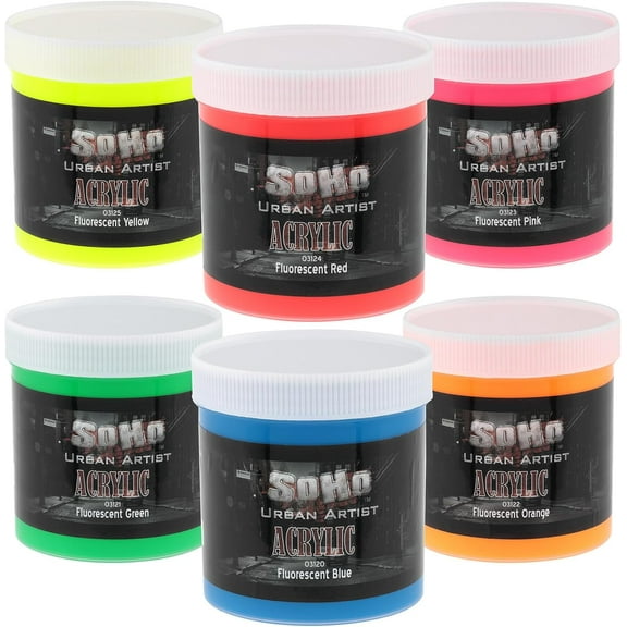 SoHo Urban Artist Heavy Body Acrylic Paint - Set of 6-500mL - Fluorescent - Thick, Rich Color, Excellent Coverage, Professional Quality - Artists Acrylic Paint