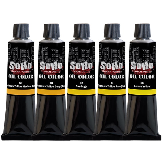 SoHo Urban Artist Oil Paint Yellows Set of 5 - 170 mL Tubes, Triple-Milled Oils with Refined Linseed - Smooth Application, True Color Mixes, Ideal for Brushes & Palette Knives
