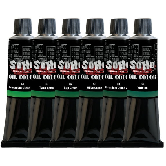 SoHo Urban Artist Oil Paint Greens Set of 6 - 170 mL Tubes, Triple-Milled Oils with Refined Linseed - Smooth Application, True Color Mixes, Ideal for Brushes & Palette Knives