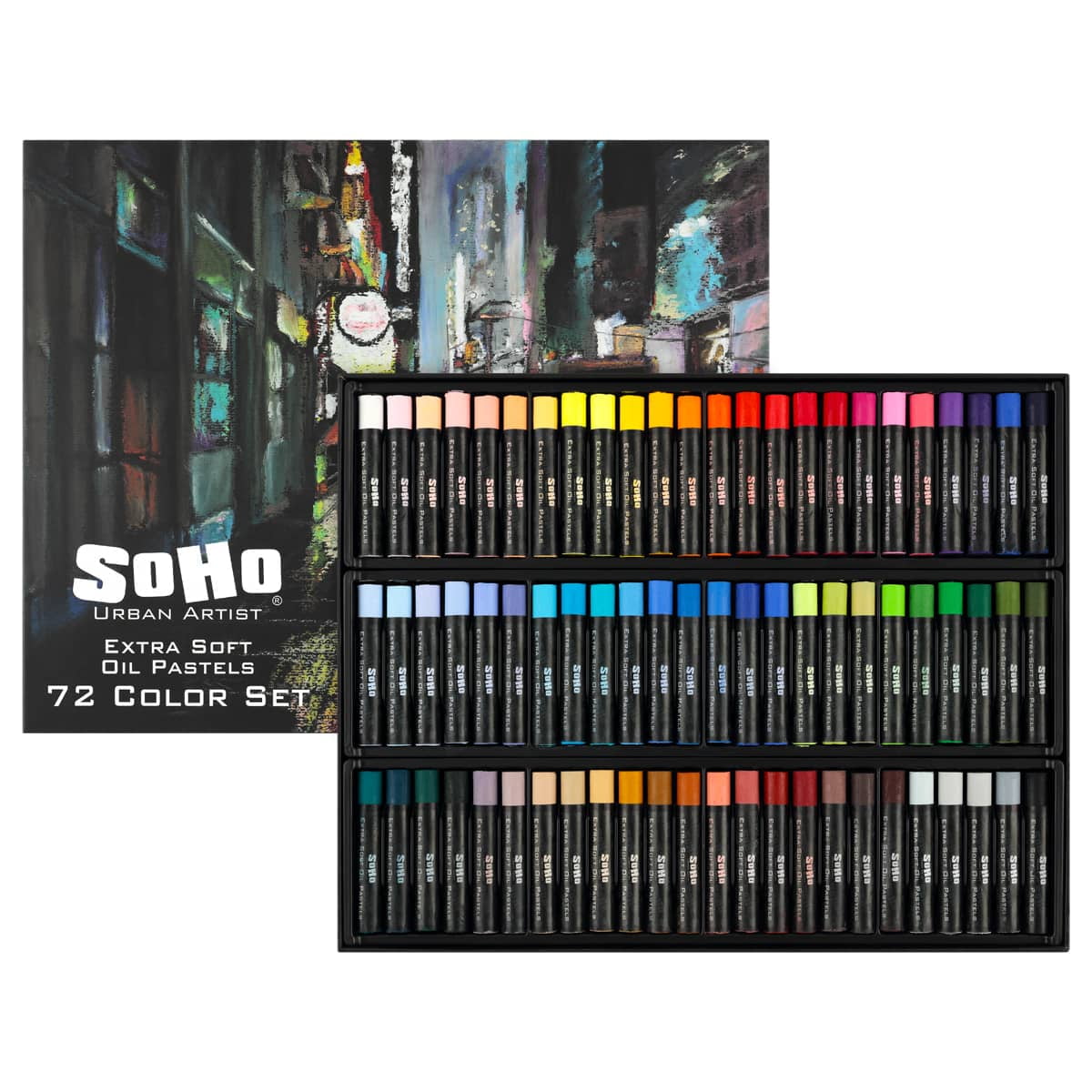 SoHo Urban Artist Oil Pastels Set of 72 - Extra Soft, Blendable, Highly Pigmented and Vibrant, Ideal for Artists & Professionals - Suitable for Drawing, Sketching, Layering, and Scraping