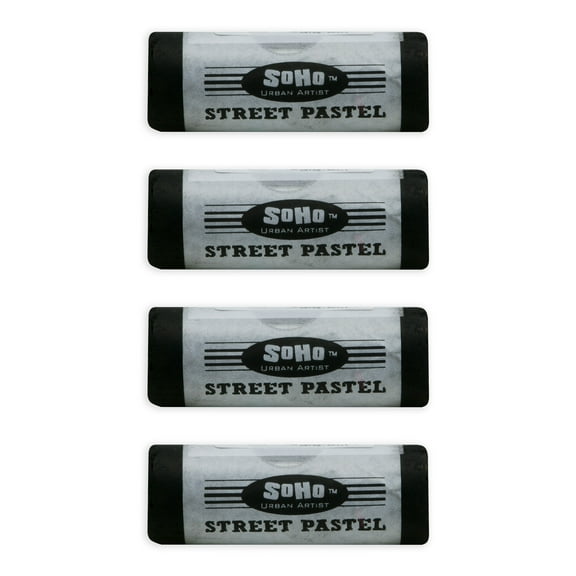 SoHo Urban Artist Professional Pastels - Jumbo Street Pastel Pack of 4 Deep Black, 1" Diameter, 2.7" Length, Non-Toxic, Brilliant Pigments, Ideal for Pavement, Less Crumbling than Sidewalk Chalk