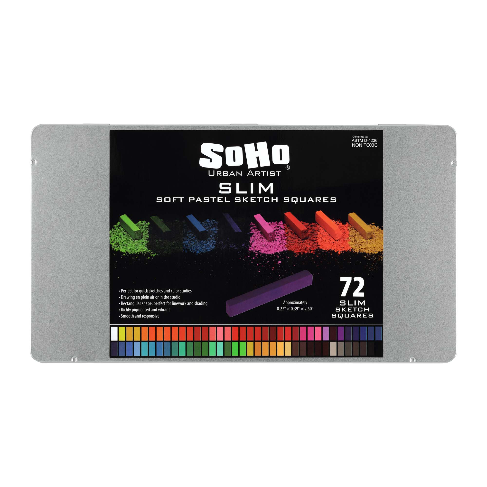 SoHo Urban Artist Set of 72 Soft Slim Pastel Sketch Squares Richly
